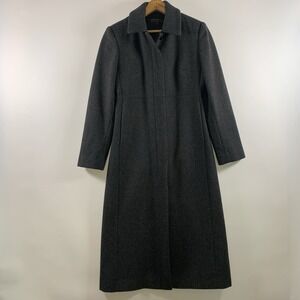 VTG Womens Old Money Wool Long Maxi Coat Size 1 Petite Charcoal Gray Minimalist